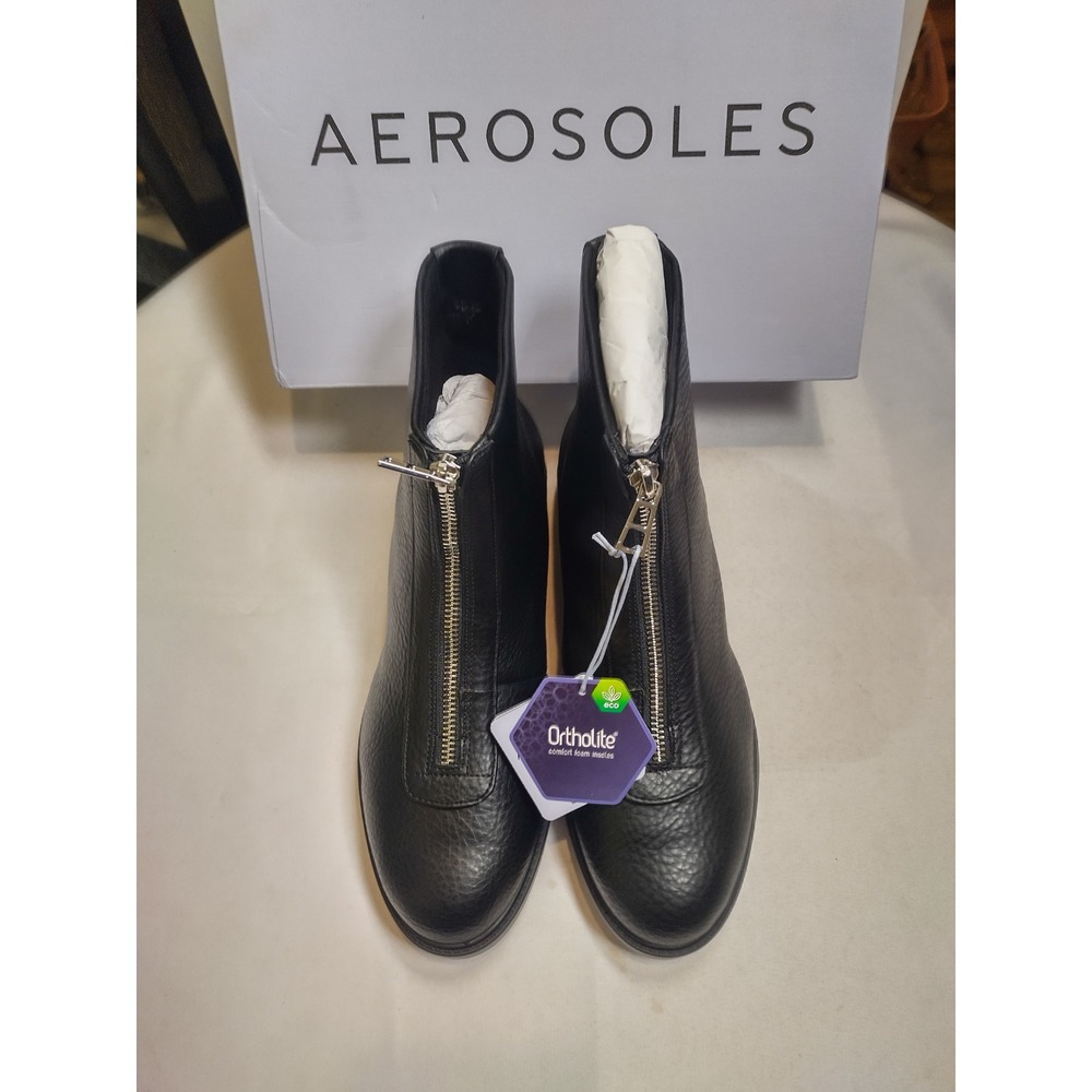 Aerosoles Poshia Fx Tum Black Front Zip Ankle Boots Womens 9W A0602-BLK